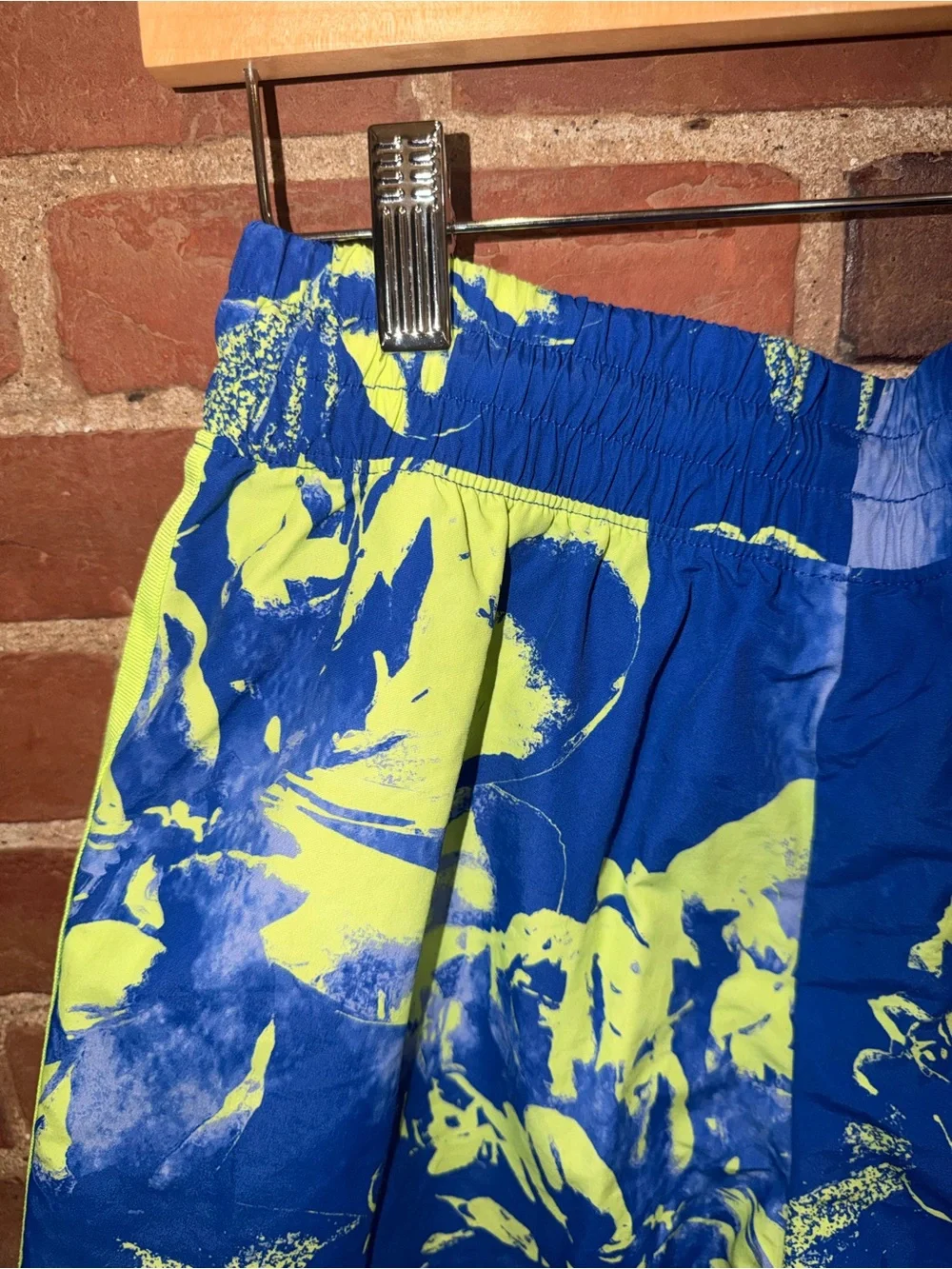 Adidas Men’s Blue & Neon Green Floral Swim Trunks Athletic Shorts